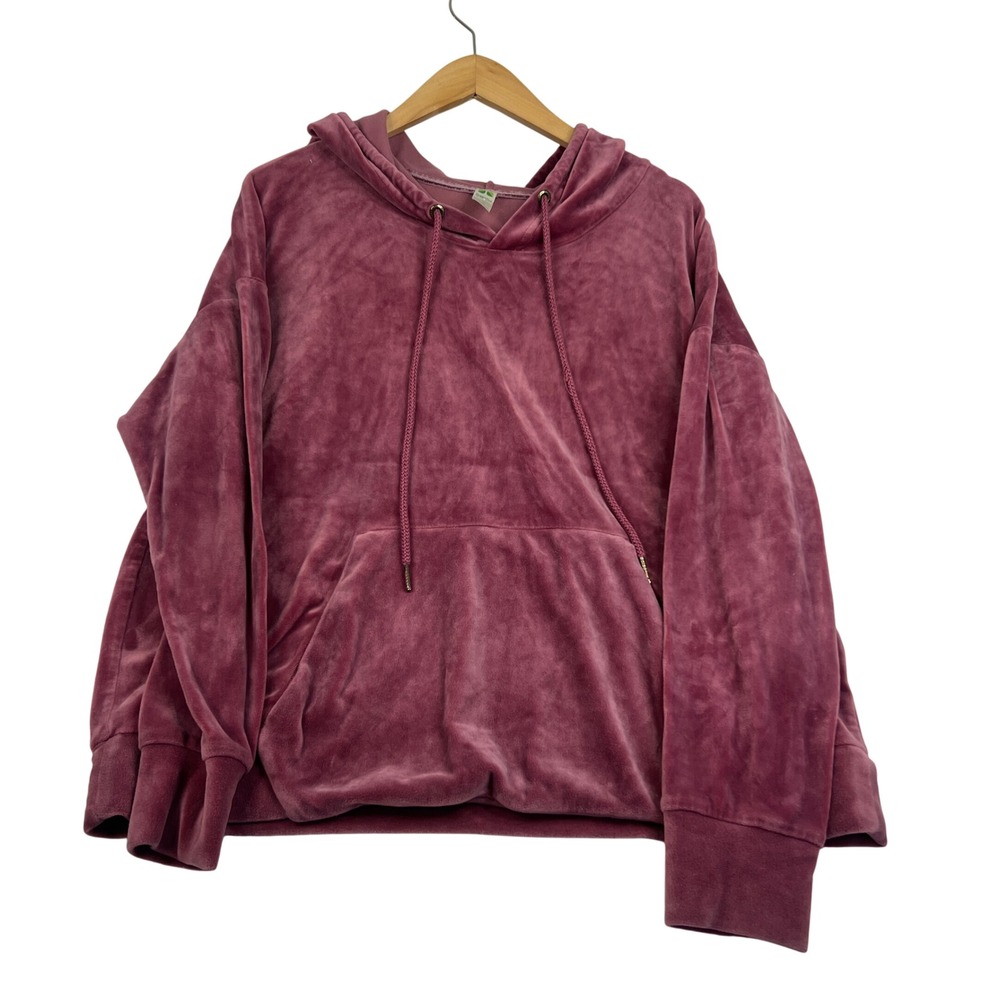 GreenTea Womens Velour Hoodie Rose Pink Kangaroo Pocket FW10632D333 Large